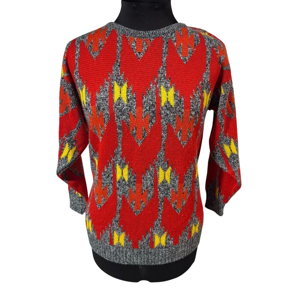 Vintage 80s Hunters Run Graphic Southwest Print Sweater‎ - Size Small